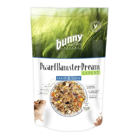 Bunny Nature Dwarf Hamster Dream Expert Hair and Skin food 500g package for healthy fur and skin in hamsters.