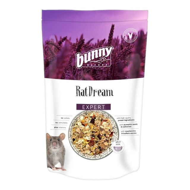 Bunny Nature Rat Dream Expert 500g premium rat food with superfoods and no pellets, ideal for rat health and variety.