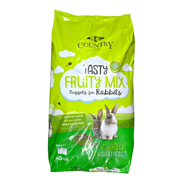 Burgess Country Values Fruity Rabbit Nuggets bag, healthy blend for rabbits with added vitamins and fruity flavor.