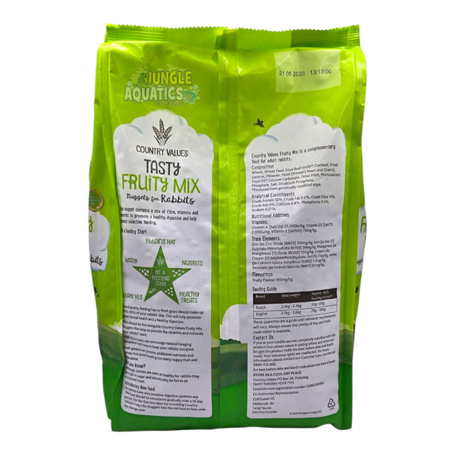 Burgess Country Values Fruity Rabbit Nuggets pack featuring fruity flavor and nutritional benefits for healthy rabbit diets.