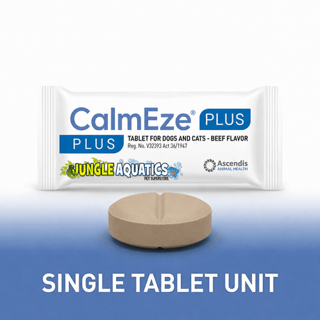 Calmeze Plus Single Tablet for Dogs & Cats in beef flavor, single tablet unit for pet relaxation.
