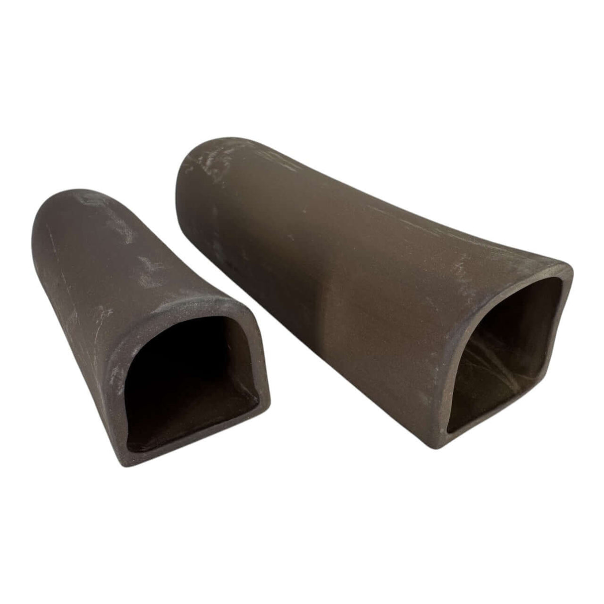 Ceramic Pleco Hiding Caves Aquarium Ornament set of two dark-brown tunnel-like structures for fish habitat.