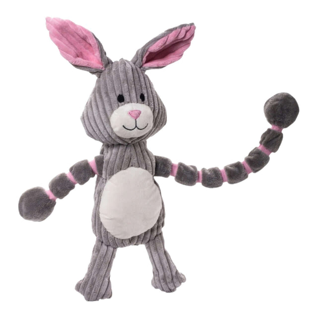 Charming Pet Thunder Tuggerz Bunny plush dog toy with squeaky arms for tug-of-war games.