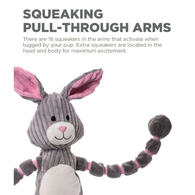 Charming Pet Thunder Tuggerz Bunny with pull-through arms that squeak when tugged by your pup.