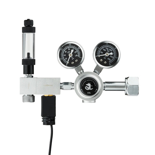 Chihiros CO2 Regulator Pro with solenoid and dual gauges for pressure monitoring and bubble counter for aquarium use.