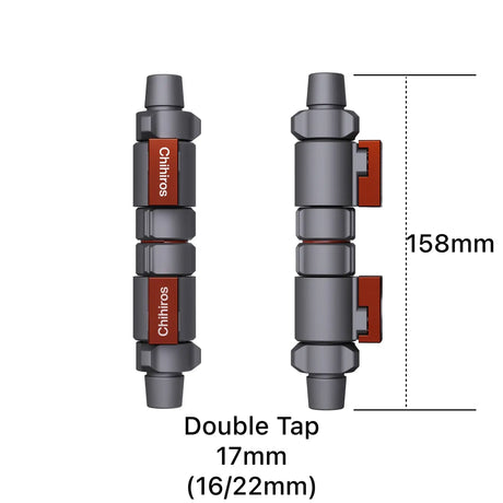 Chihiros Double Tap Quick Connector diagram showing dimensions and design for aquarium hoses.