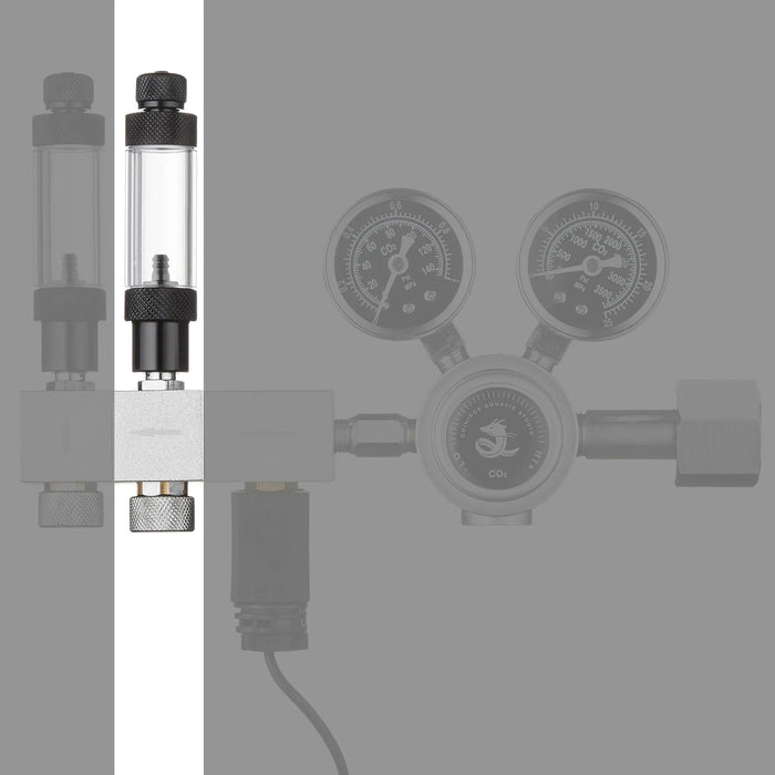 Chihiros Manifold Block for CO2 Regulator PRO with pressure gauges and glass bubble counter. Ideal for multiple tank setups.