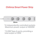 Chihiros Smart Power Strip featuring 4 controlled sockets and 3 USB Type-A ports for efficient power management.
