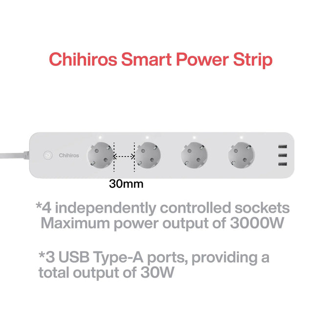 Chihiros Smart Power Strip featuring 4 controlled sockets and 3 USB Type-A ports for efficient power management.