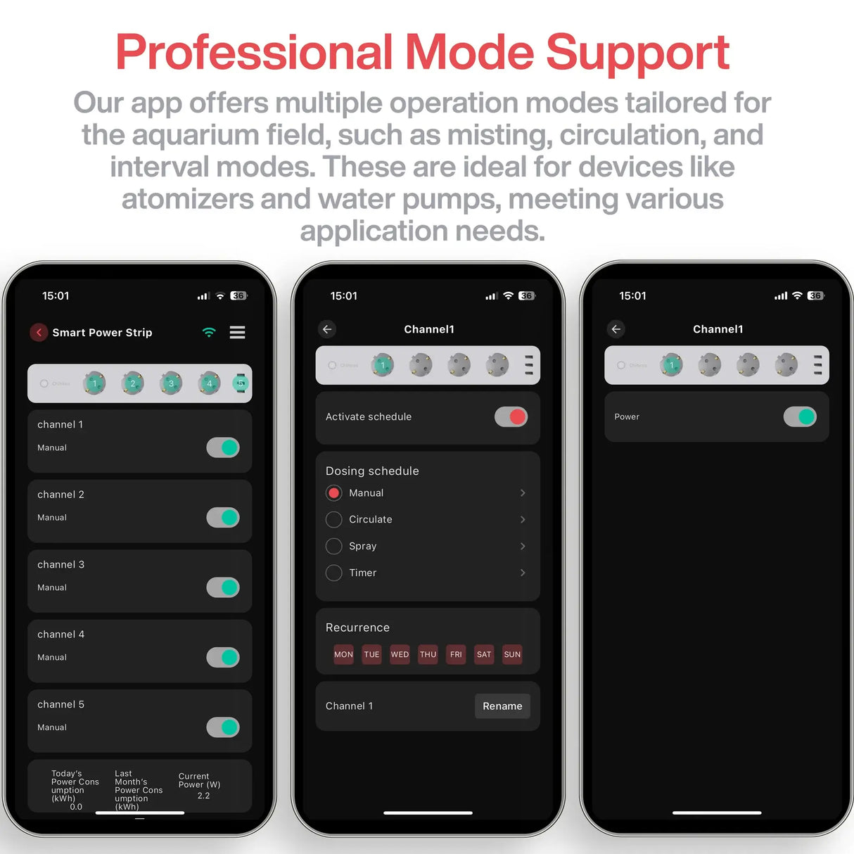 Chihiros Smart Power Strip app interface showing professional mode support for aquarium devices.