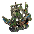 Colourful Shipwreck Ornament with tattered sails and colorful reef-style accents for aquarium decoration.