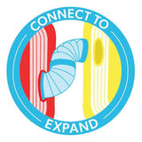 Illustration of a connector for expandable habitats with "Connect to Expand" text in a circular design.