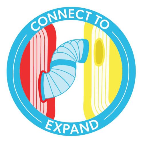 Illustration of a connector for expandable habitats with "Connect to Expand" text in a circular design.