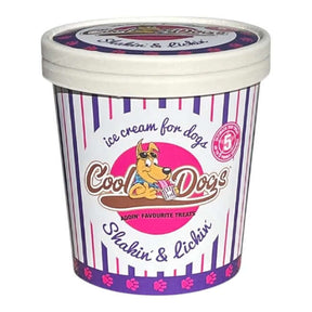 Cool Dogs Ice Cream for Dogs tub with playful design, perfect treat for dogs and enriched with probiotics.