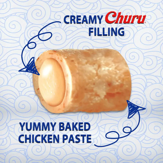Creamy Churu filling in a soft dog treat showcasing yummy baked chicken paste for pets.