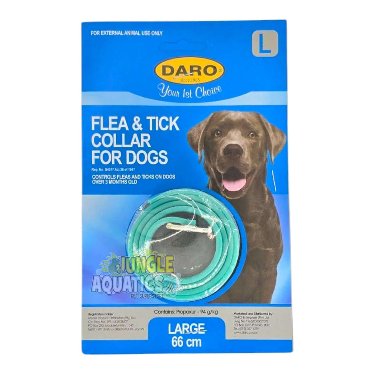 Daro Flea and Tick Collar for Dogs, Large, 66 cm, designed to protect pets from pests effectively.