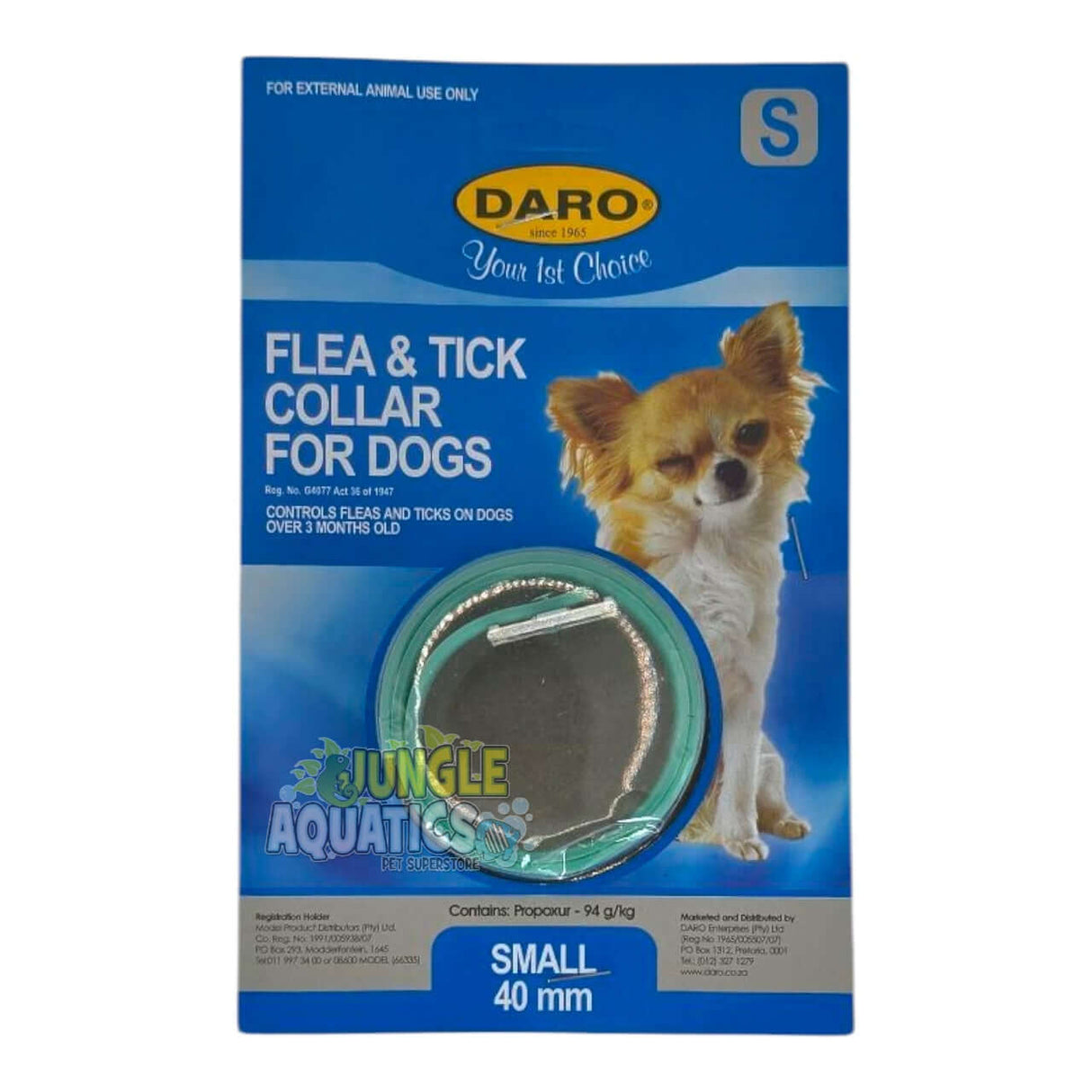 Daro flea and tick collar for small dogs, effective in controlling fleas and ticks for pets over 3 months old.