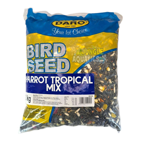 Daro Parrot Tropical Gourmet Mix bag featuring high-quality seeds and nuts for tropical birds.