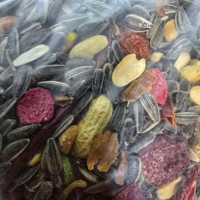 Colorful Daro Parrot Tropical Gourmet Mix of seeds, nuts, and fruits for parrots and tropical birds.