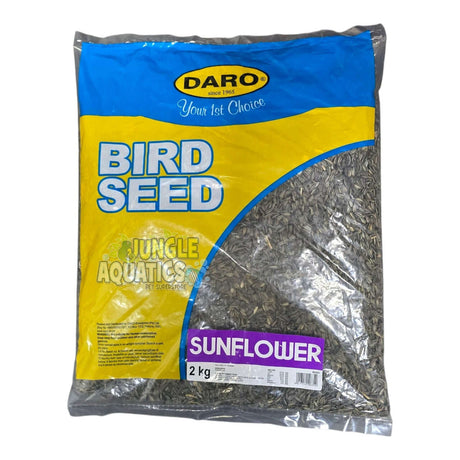 Daro Striped Sunflower Seed 2 kg bag, premium bird food for lovebirds, cockatiels, and parrots.