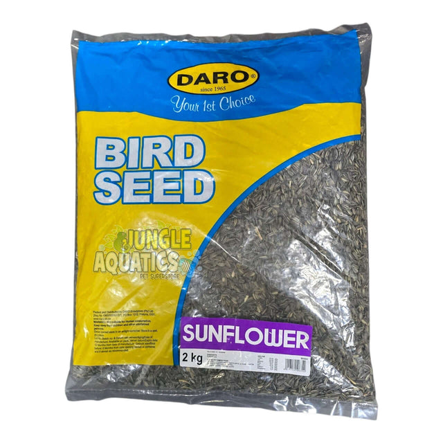 Daro Striped Sunflower Seed 2 kg bag, premium bird food for lovebirds, cockatiels, and parrots.