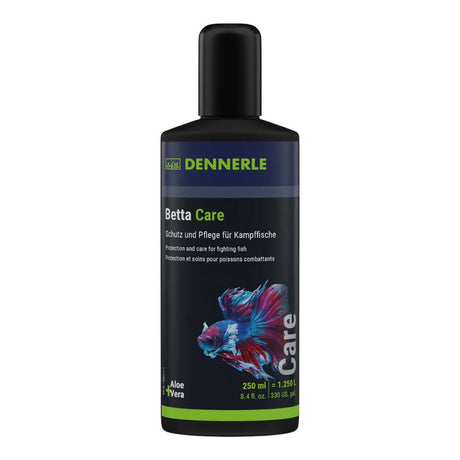 Dennerle Betta Care 250ml bottle for protecting and caring for Betta fish with aloe vera and herbal extracts.