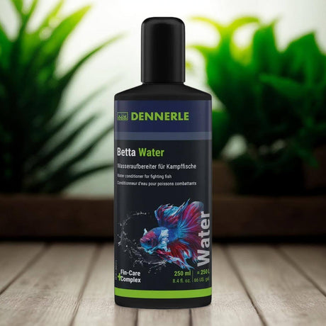 Dennerle Betta Water 250ml water conditioner for fighting fish, enhances aquarium water quality and protects fins.