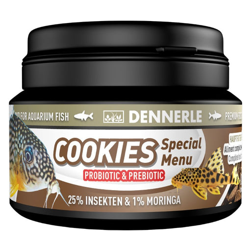 Dennerle Cookies Special Menu for aquarium fish, featuring probiotic and prebiotic ingredients for healthy bottom-dwellers.