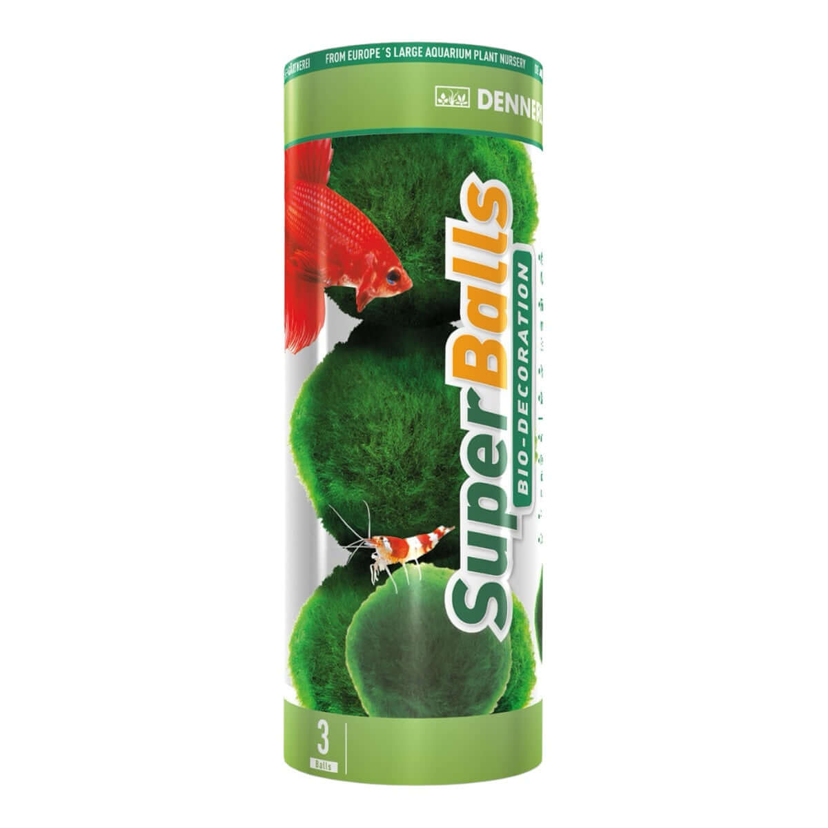 Dennerle Aegagropila Linnaei Superballs for aquariums, featuring vibrant green algae and a unique ball shape.