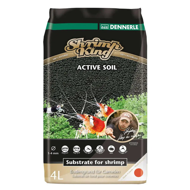 Dennerle Shrimp King Active Soil substrate for shrimp aquaria, 4L pack, promotes healthy water for bee shrimp.