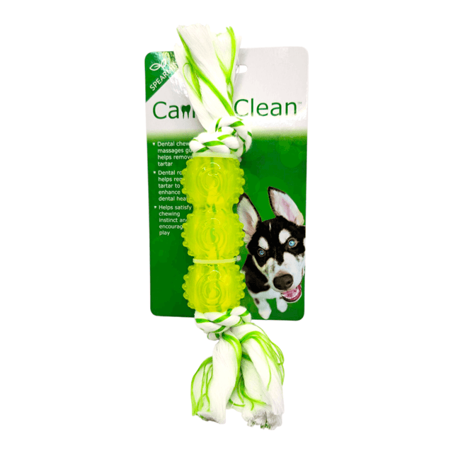 Dental rope bone chew toy with TPR tube for dogs, promotes oral health and massages gums.