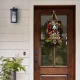 Disney Scrooge McDuck metal sign on a front door, featuring 'Work Smarter Not Harder' for motivational decor.