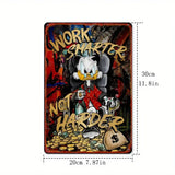 Disney Scrooge McDuck metal sign with the quote 'Work Smarter Not Harder' and gold coins design.