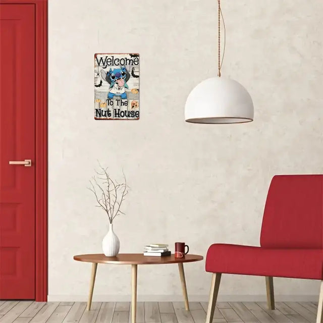 Vintage Stitch Welcome Sign for home décor, featuring fun Halloween design. Perfect for entryways or living rooms.