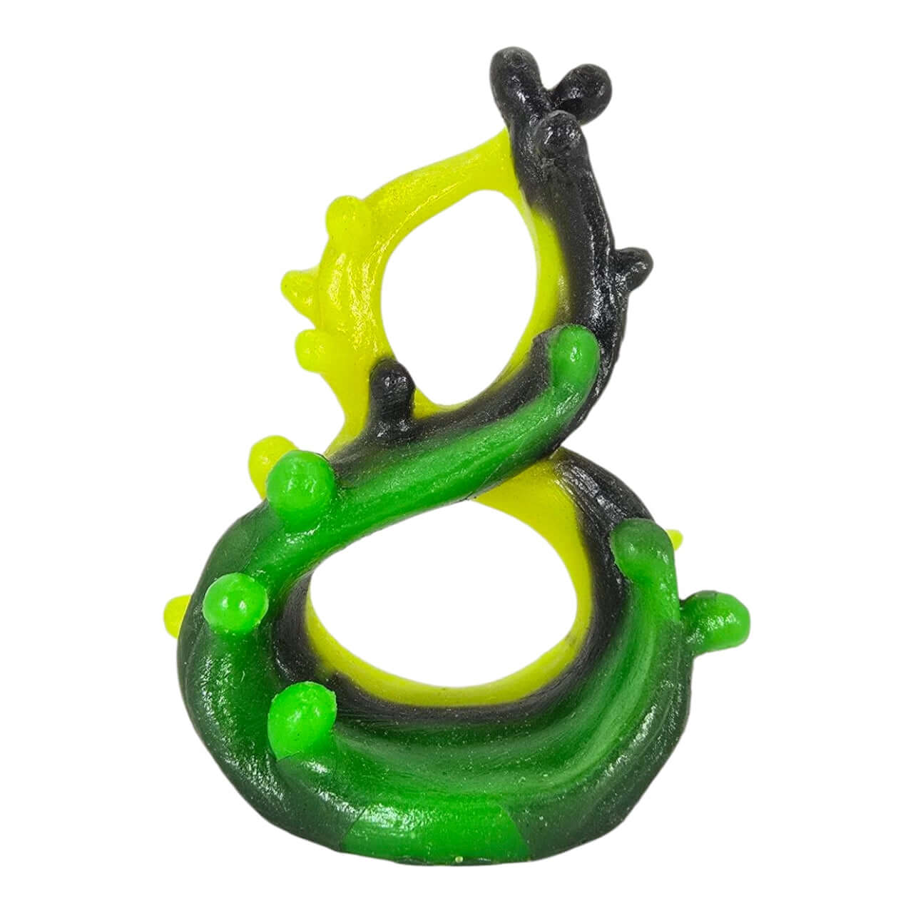 Double Twist Wave Betta Decoration in vibrant green and black, 3D sculpted aquarium ornament for lively aquascapes.