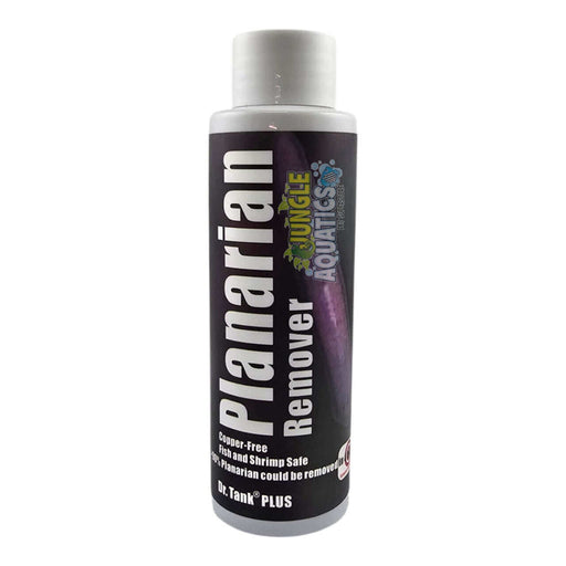 Dr. Tank Planaria Remover 100ml bottle, copper-free, safe for fish and shrimp, effective against planaria infestation.