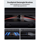 Eufy E25 Omni Robot Vacuum featuring DuoSpiral Detangle Brushes for zero tangling during cleaning.