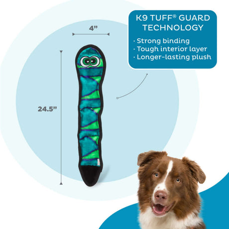 Durablez Snake Large plush dog toy with K-9 TUFF GUARD technology, designed for tough play and cuddly experiences.