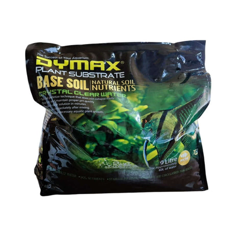 Dymax Base Soil plant substrate pack, ideal for healthy aquarium plants, enhances growth and improves water clarity.