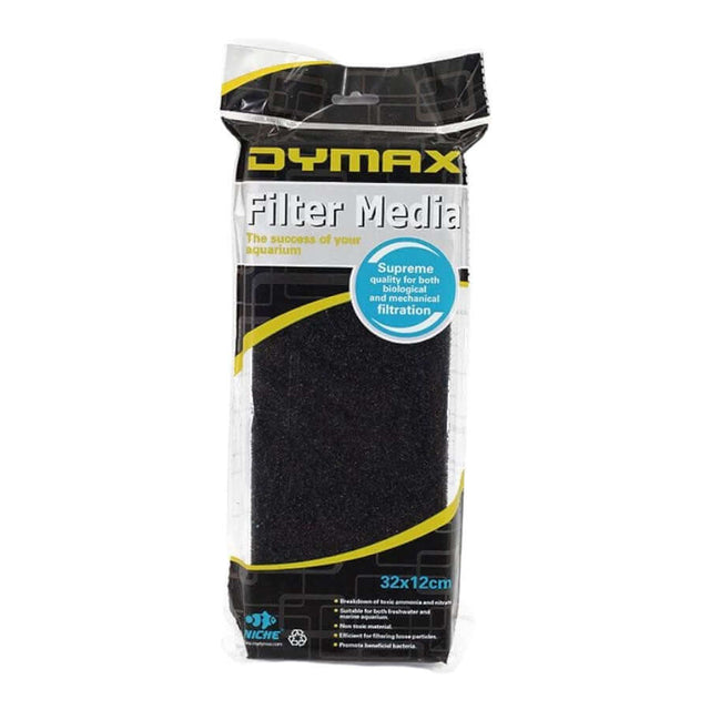 Dymax Black Bio Sponge filter media for biological and mechanical filtration in freshwater and marine aquariums.