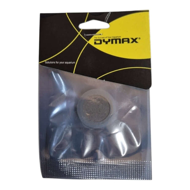 Dymax Ceramic CO2 Replacement Disc in packaging for aquarium use, featuring silicon sealing ring to prevent blockages.