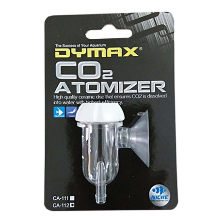 Dymax CO2 Atomizer CA-112 packaging design highlighting high quality acrylic construction for optimal aquarium plant growth.