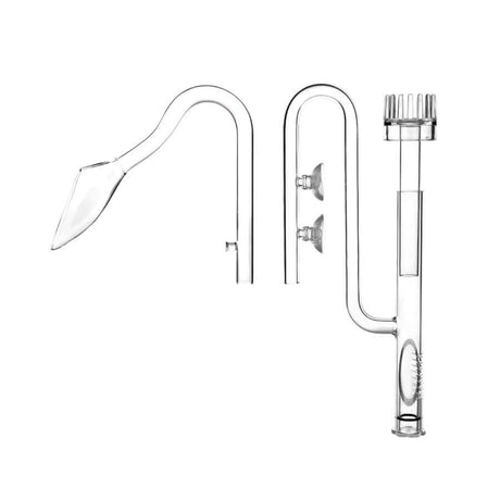 Dymax Crystal Lily Pipe Set with Skimmer, featuring inflow and outflow pipes in premium crystal glass for aquarium filtration.