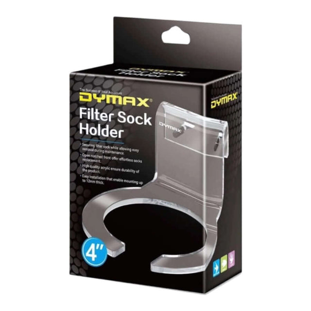 Dymax Filter Sock Holder 4 inch for aquarium filtration; keeps filter socks secure and accessible for easy maintenance.