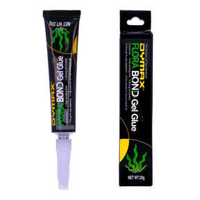 Dymax Flora Gel Glue 20g tube and packaging, ideal for aquascaping and attaching aquatic plants.