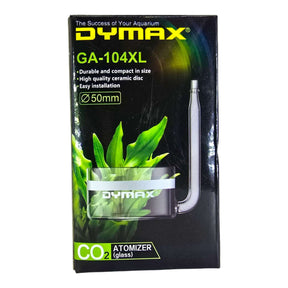 Dymax GA-104XL CO2 Glass Atomizer packaging, showcasing durable design and ceramic disc for aquarium use.