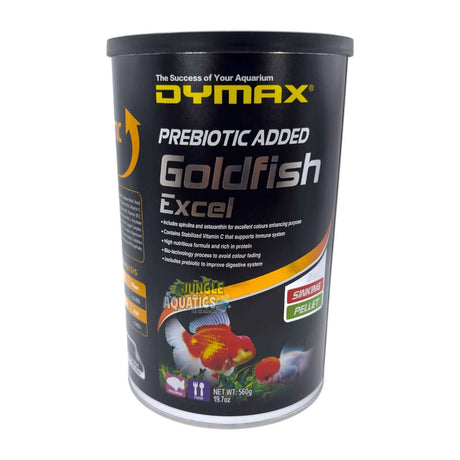 Dymax Goldfish Excel premium sinking pellets for fancy goldfish with Spirulina and Astaxanthin.
