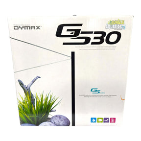 Dymax GS30 Aquarium packaging featuring ultra clear cube tank design and filtration system.