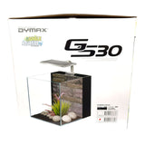 Dymax GS30 Aquarium packaging showcasing ultra clear cube tank with built-in filtration and modern design.