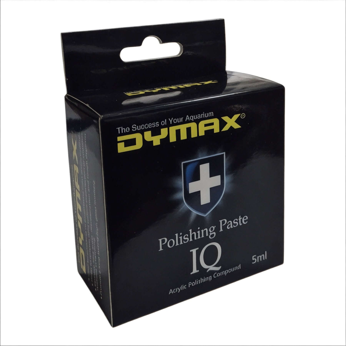 Dymax IQ Polishing Paste 5ml packaging for removing scratches from acrylic aquariums.